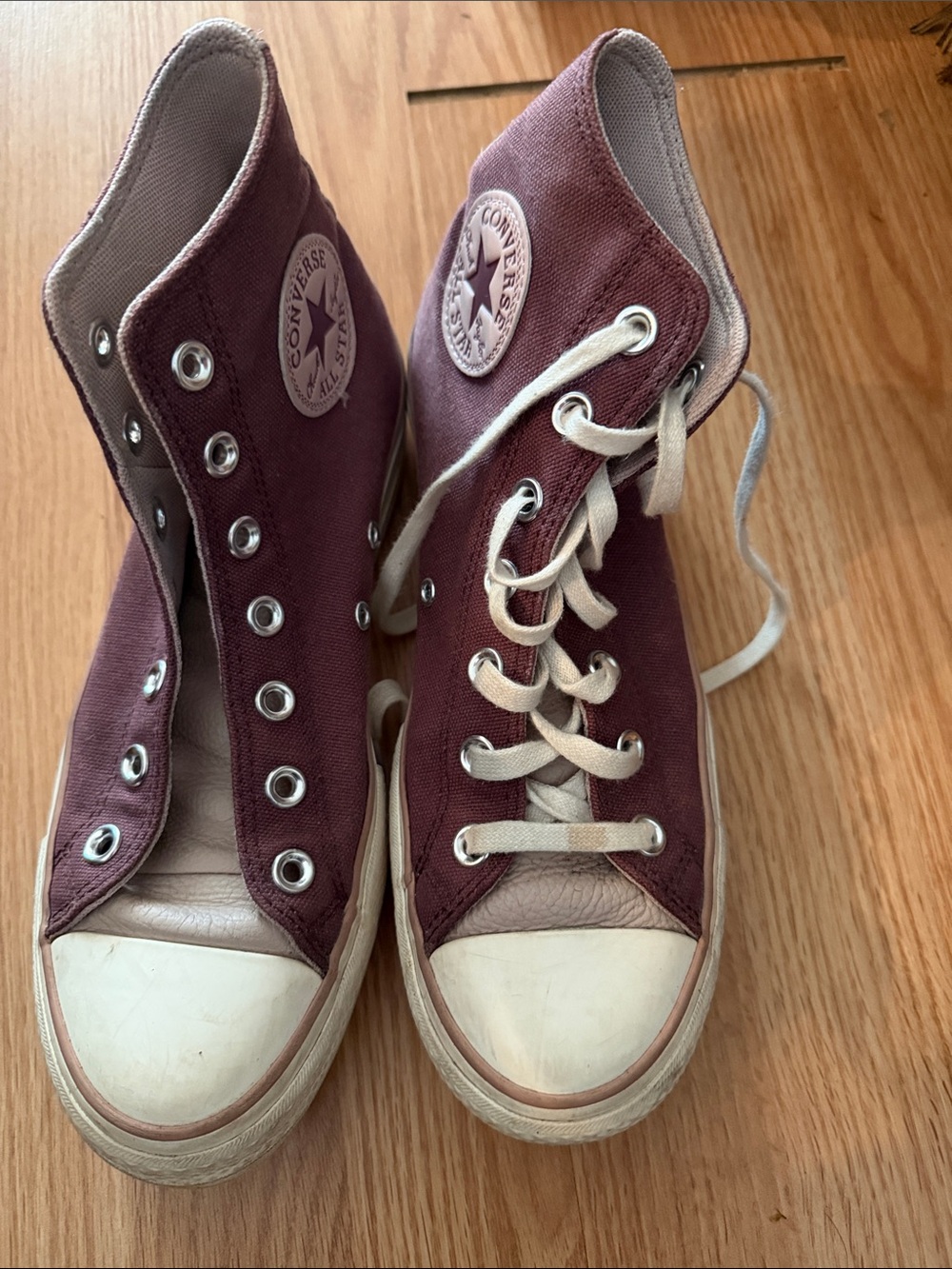 Converse High Top Sneakers in Maroon and Cream